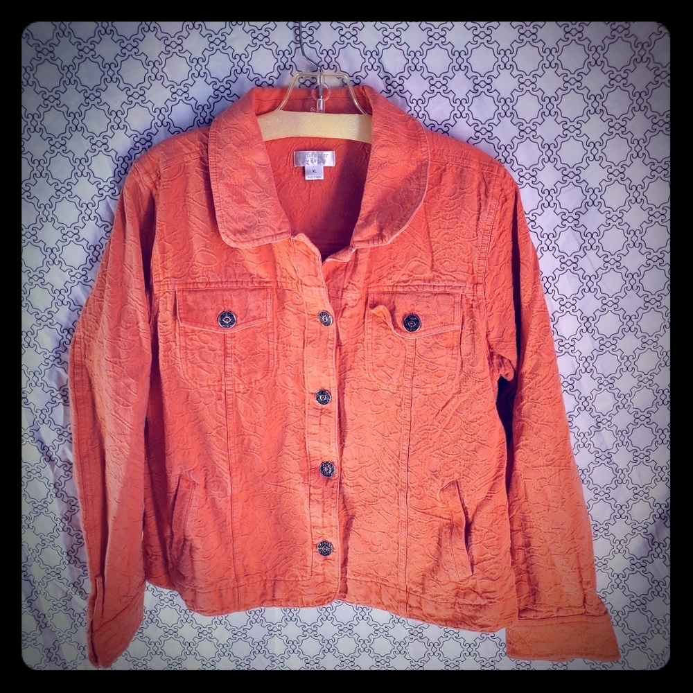 Christopher & Banks Coral Textured Floral Jacket